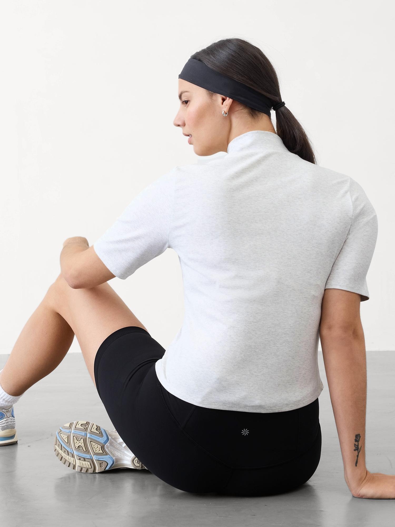 Signature Rib Mock Neck Elbow Sleeve Tee Product Image