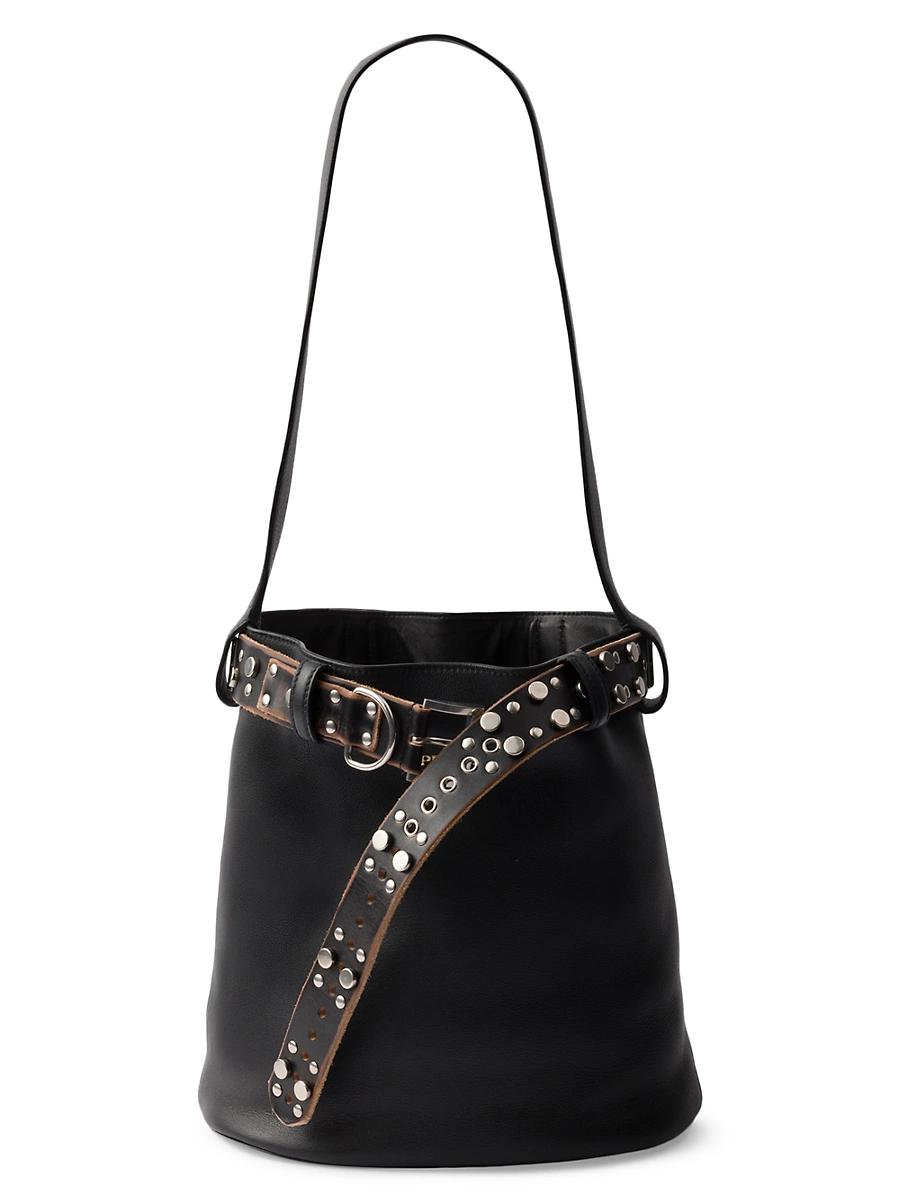 Womens Buckle Leather Bucket Bag with Studded Belt Product Image