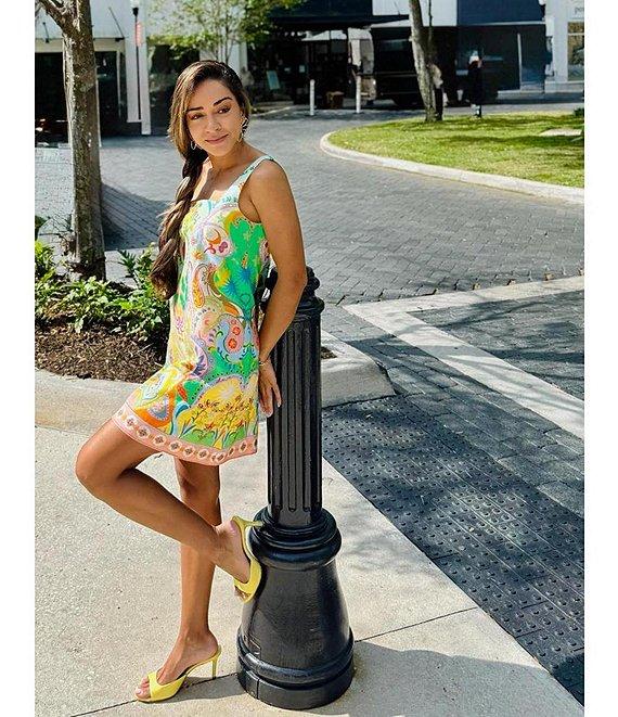 Antonio Melani Eliana Printed Linen Square Neck Sleeveless Dress Product Image