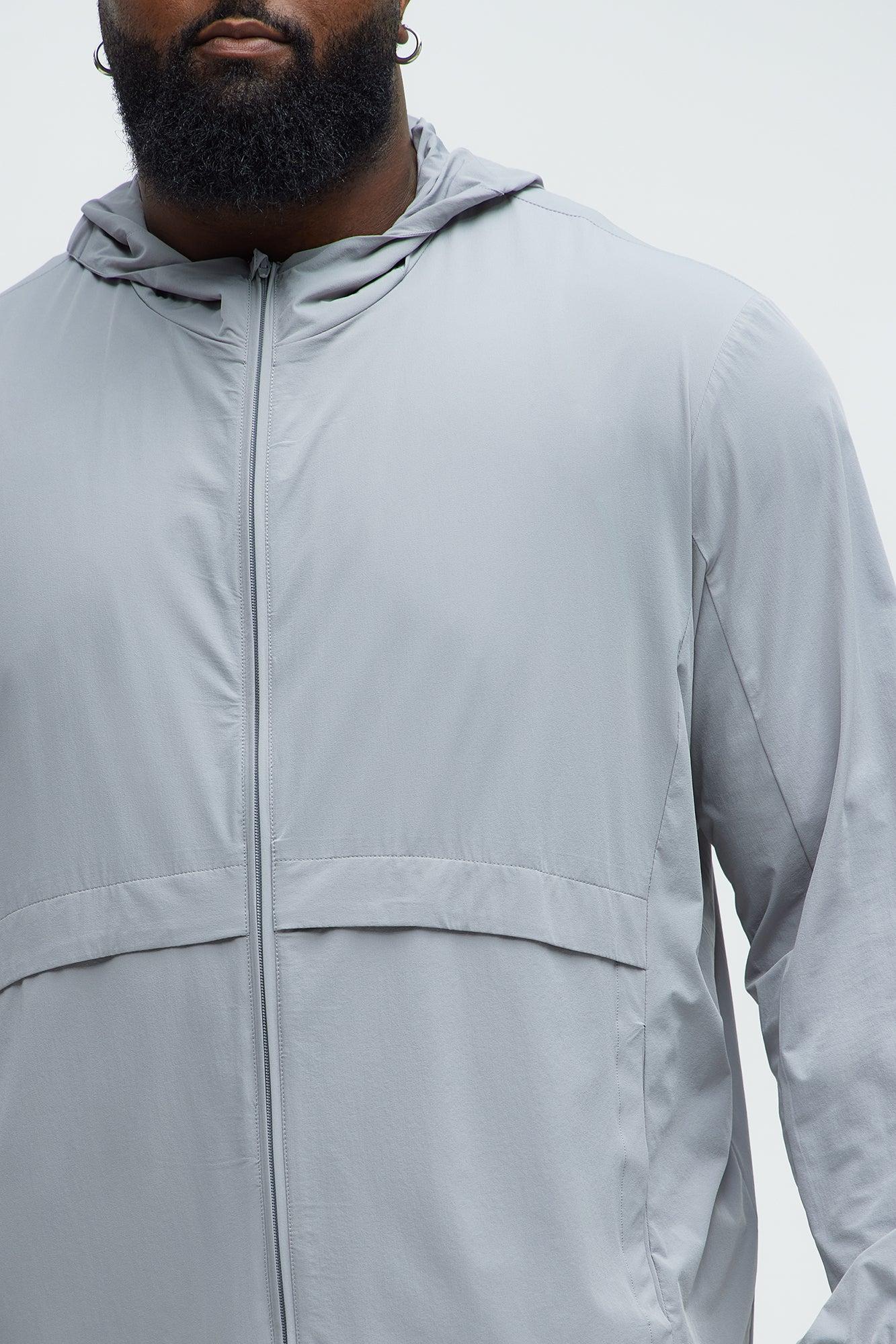 Lightweight Stretch Hooded Running Windbreaker Jacket - Grey Product Image