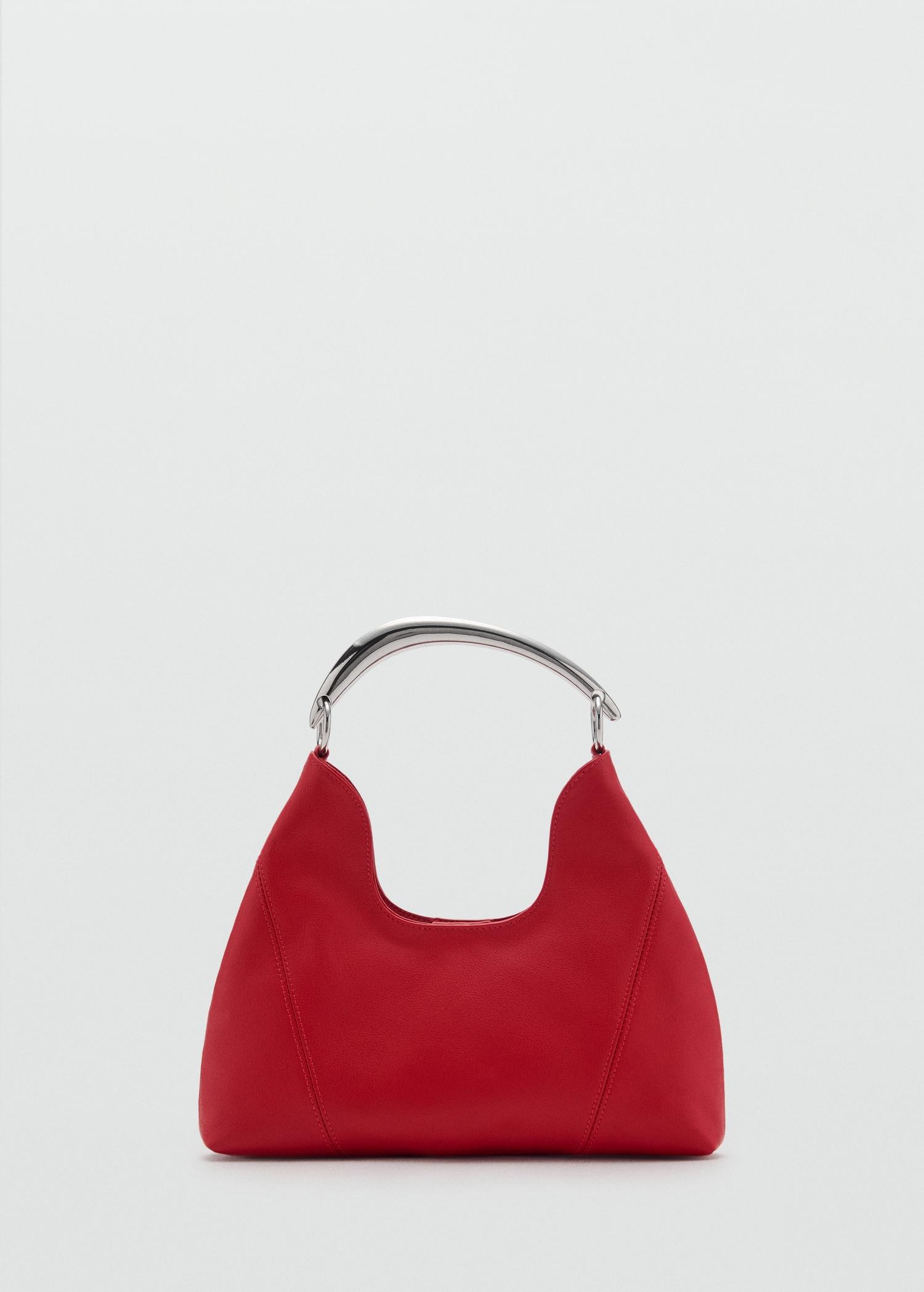 Leather shoulder bag with metal handle - Women | MANGO USA Product Image