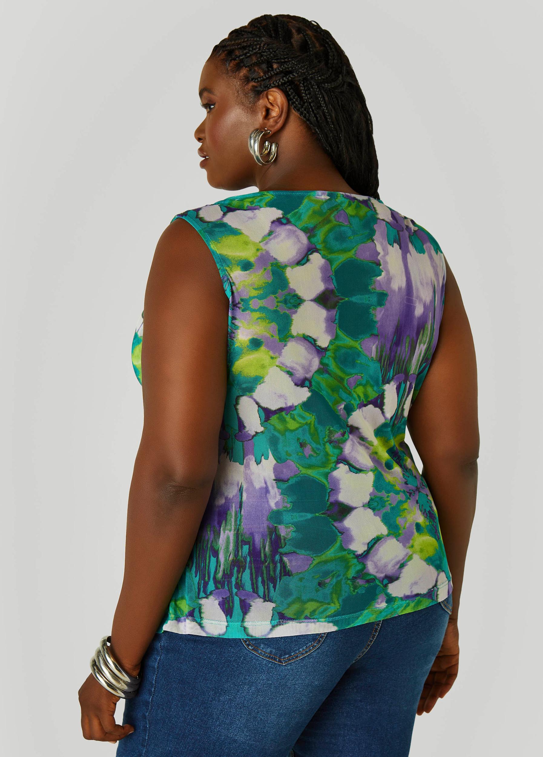 Plus Size Cowl Neck Printed Mesh Top Ashley Stewart Product Image