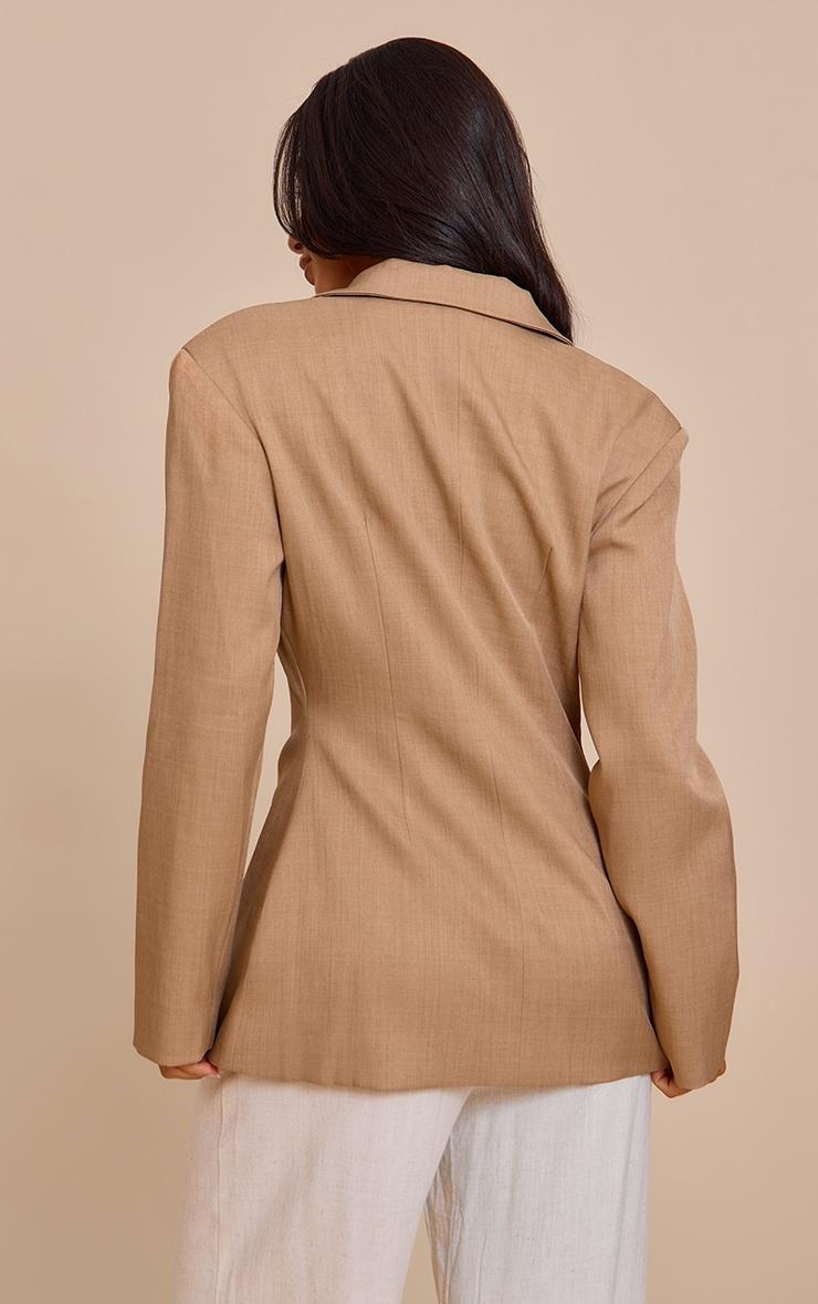 Petite Taupe Cross Front Boxy Tailored Blazer Product Image