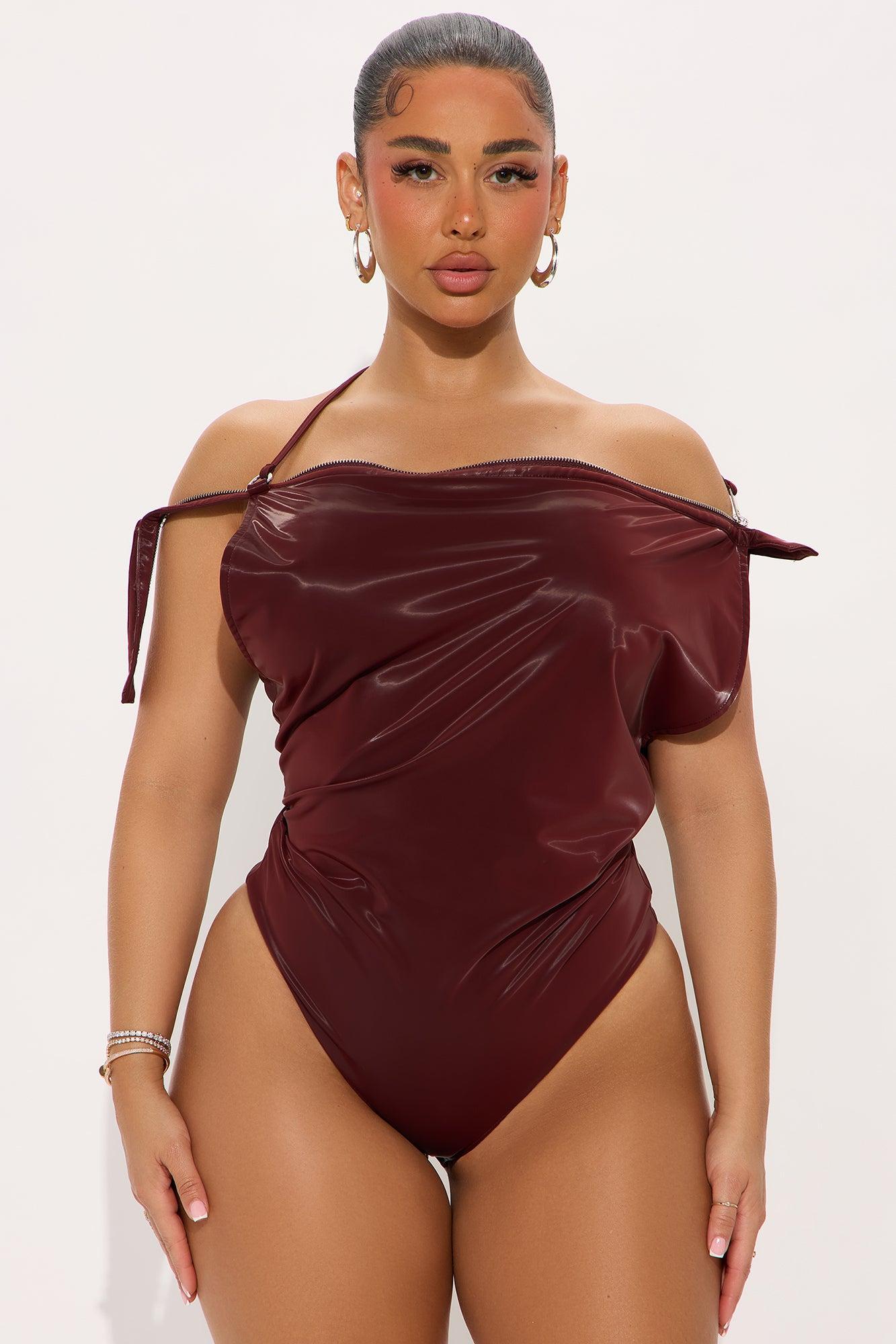 Unzip Me Faux Leather Bodysuit - Burgundy Female Product Image