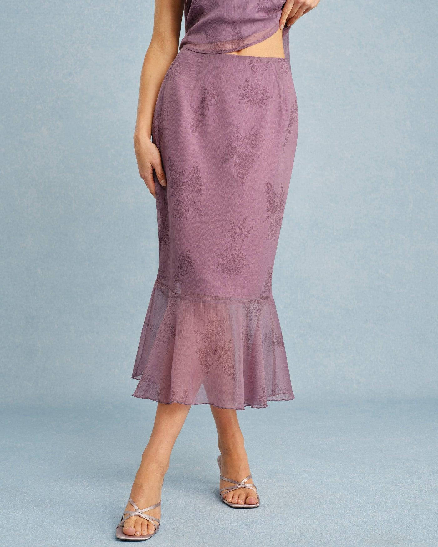 Purple V Neck Floral Ruffle Camis Product Image