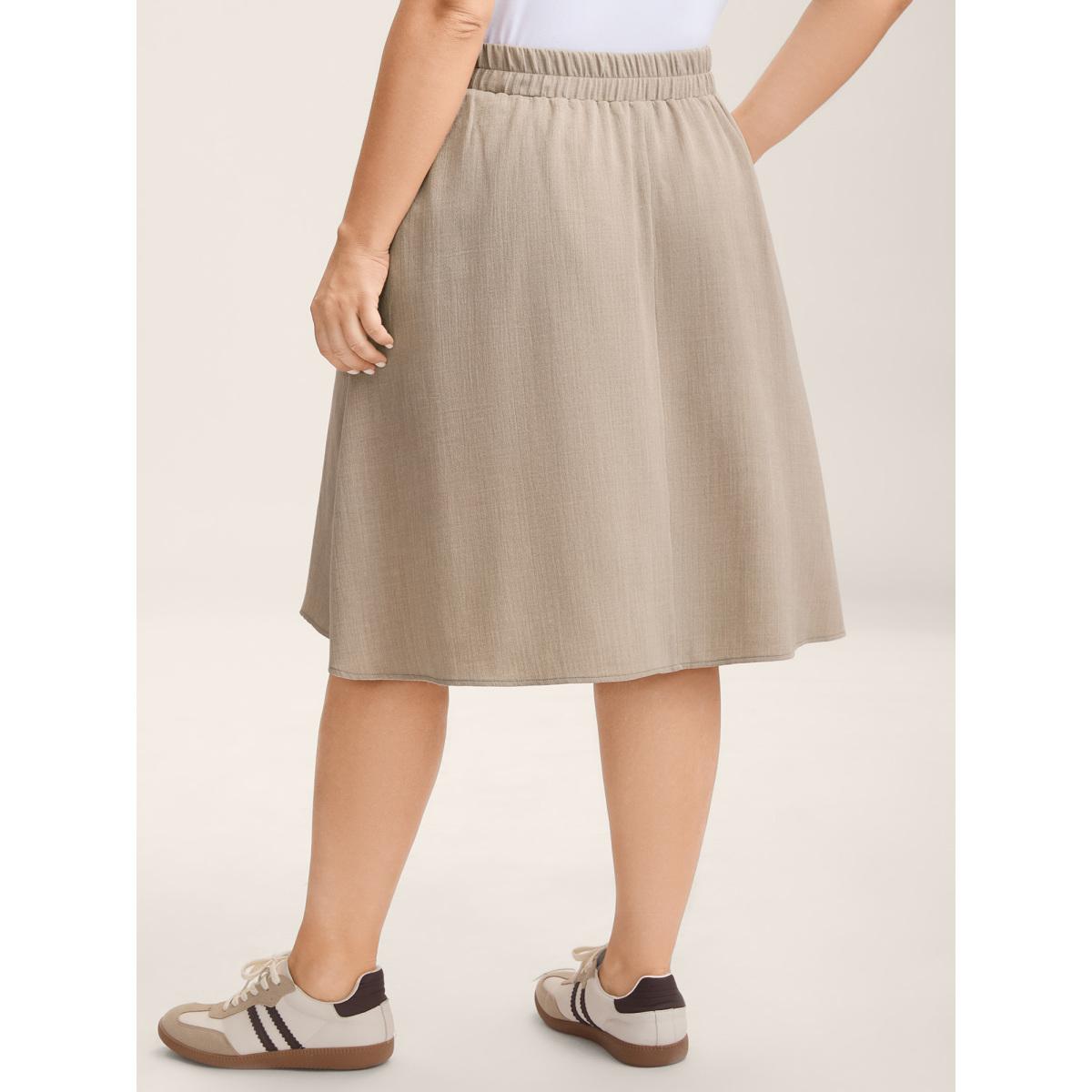 Plus Size Button Detail Textured A-Line Midi Skirt Women LightBrown Loose No stretch Side seam pocket Everyday-Casual Skirts BloomChic 28/5X Product Image
