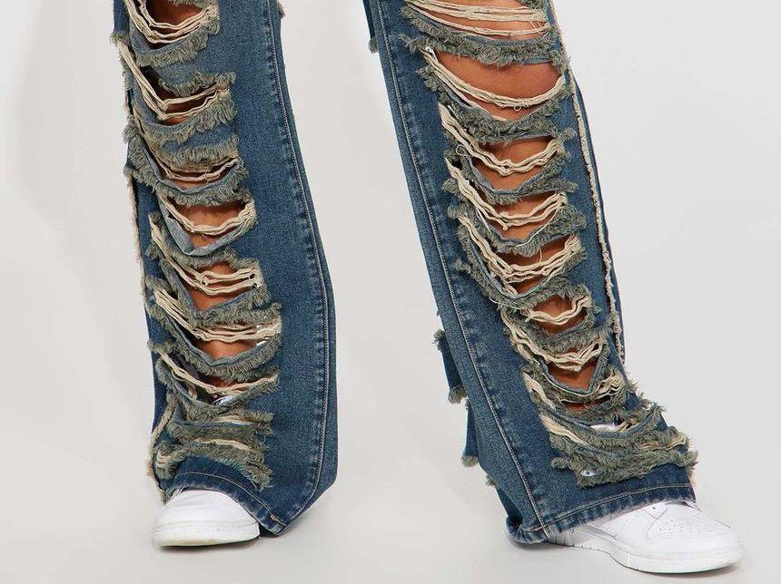 High Waist Washed Ripped Wide Leg Jeans Product Image