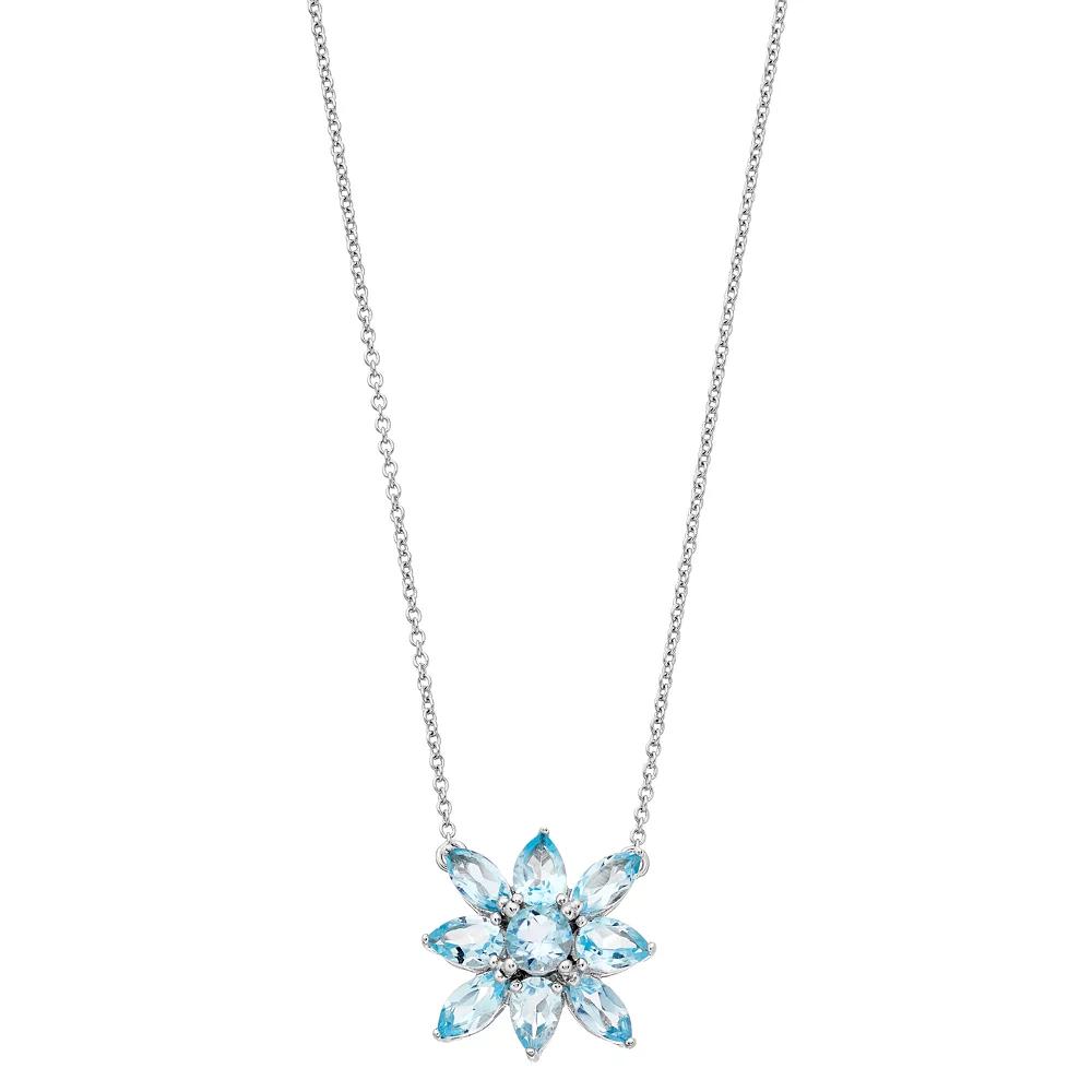 Sterling Silver Blue Topaz Flower Pendant Necklace, Women's, Size: 18" Product Image