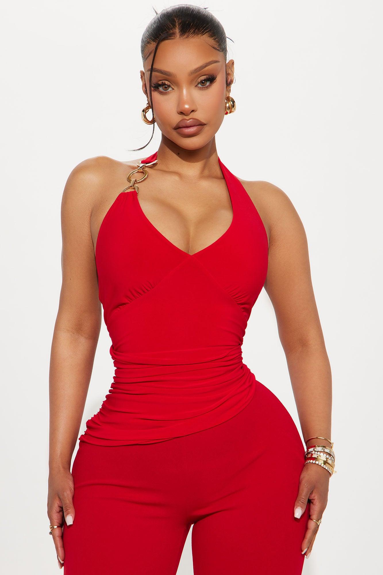 His Fantasy Halter Flare Leg Jumpsuit - Red Product Image