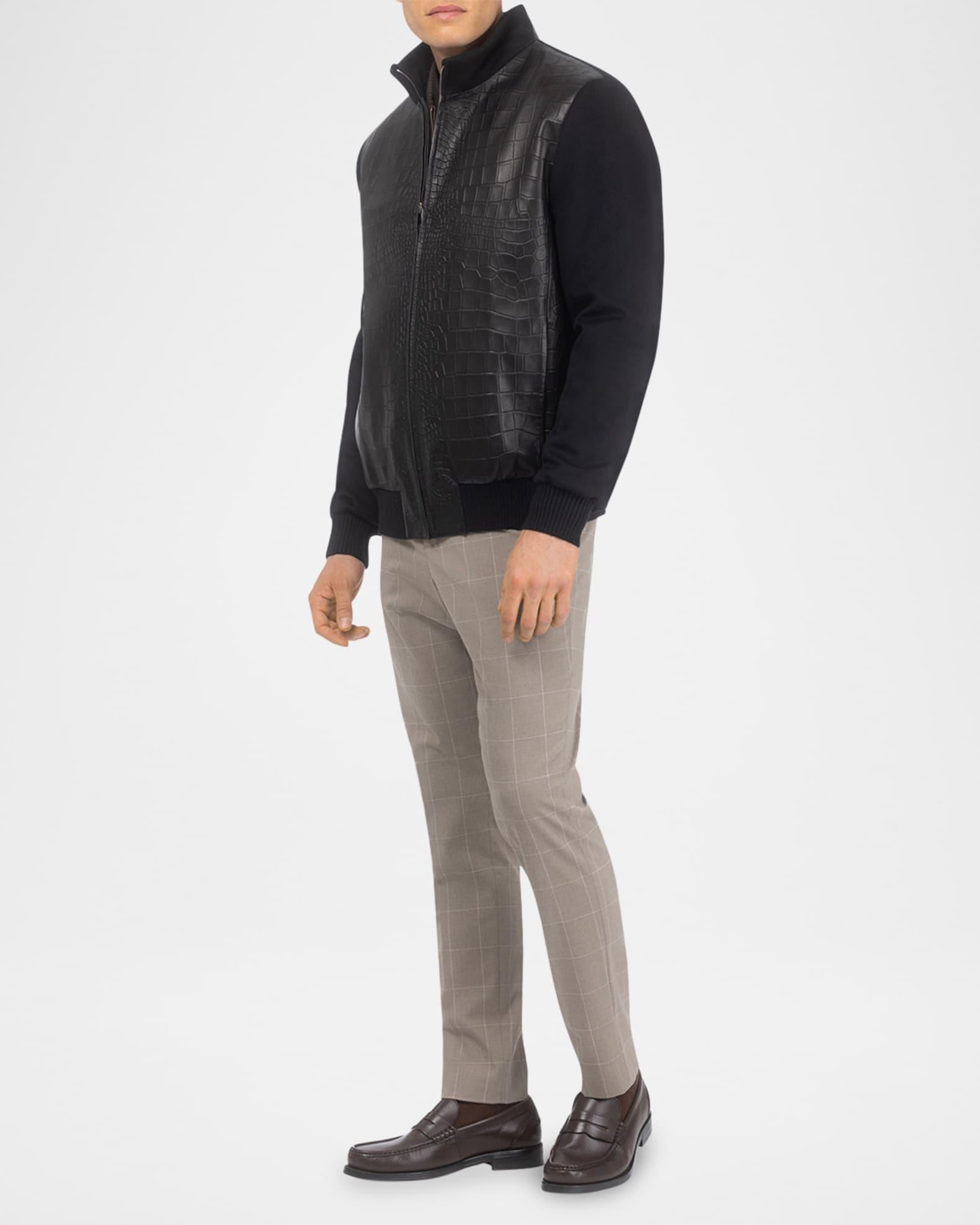 Men's Croco-Print Nappa Leather & Loro Piana Wool Bomber Jacket Product Image