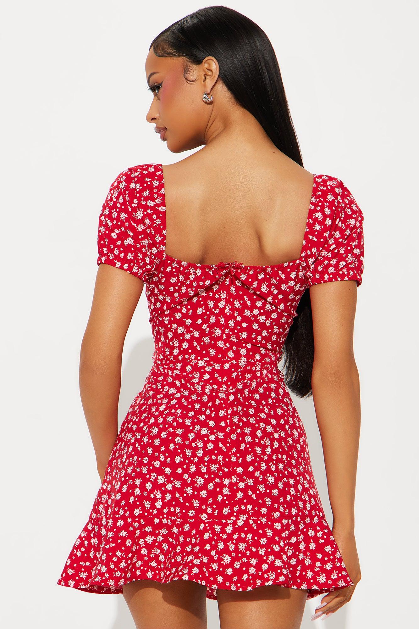 Monroe Floral Mini Dress - Red Product Image