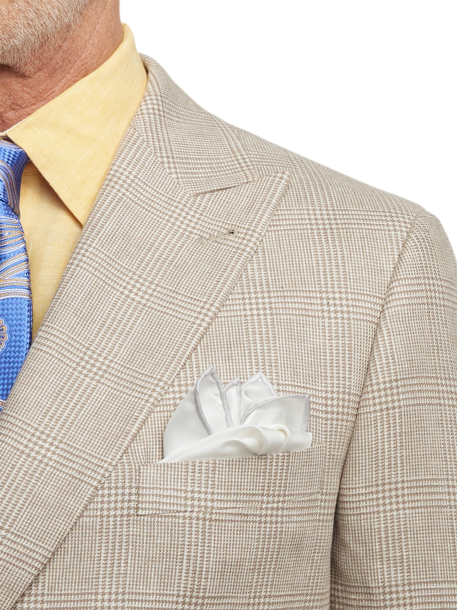 Linen Blend Plaid Double Breasted Peak Lapel Suit Jacket - Tan Product Image