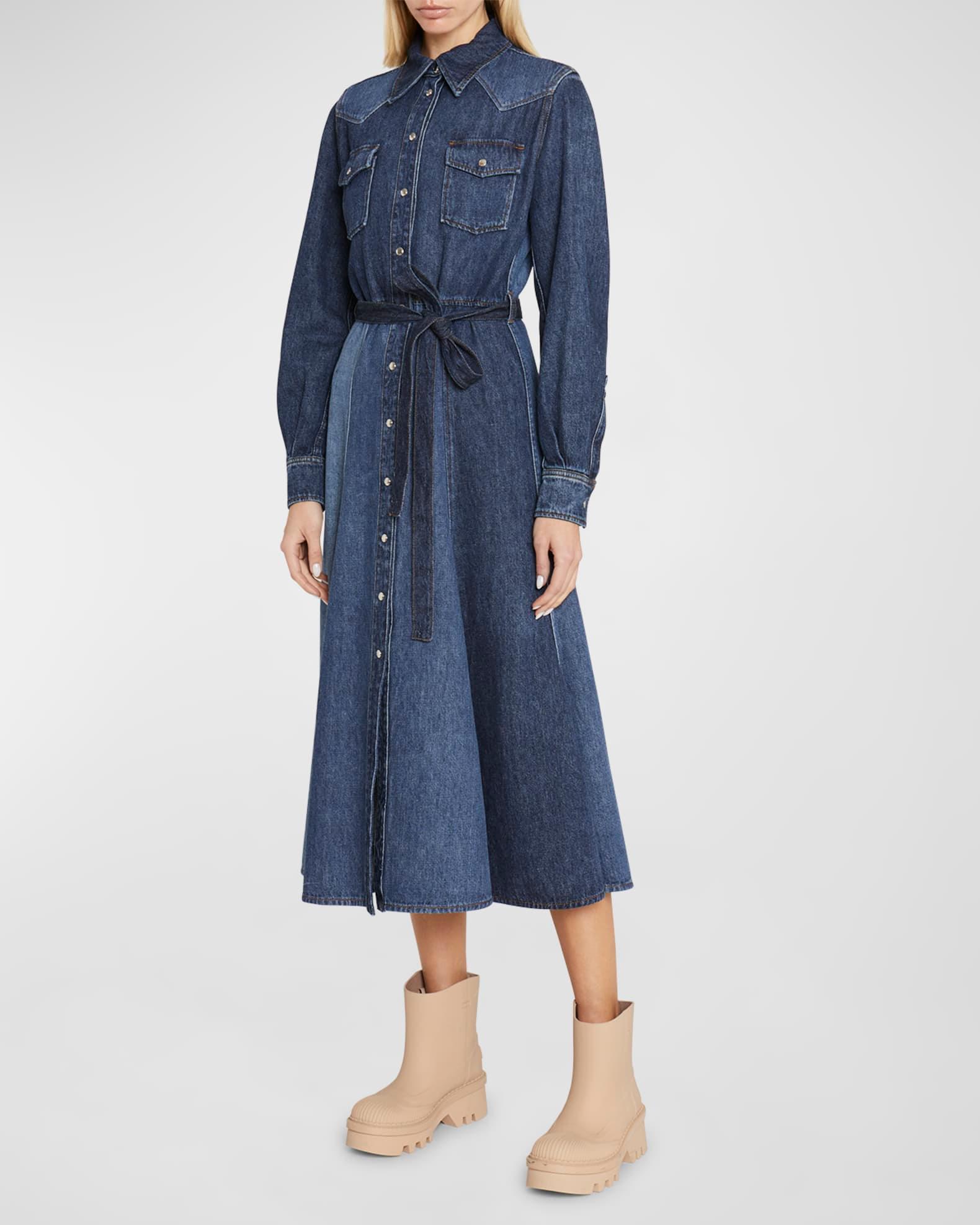 Recycled Cotton Denim Shirtdress with Self-Tie Belt Product Image