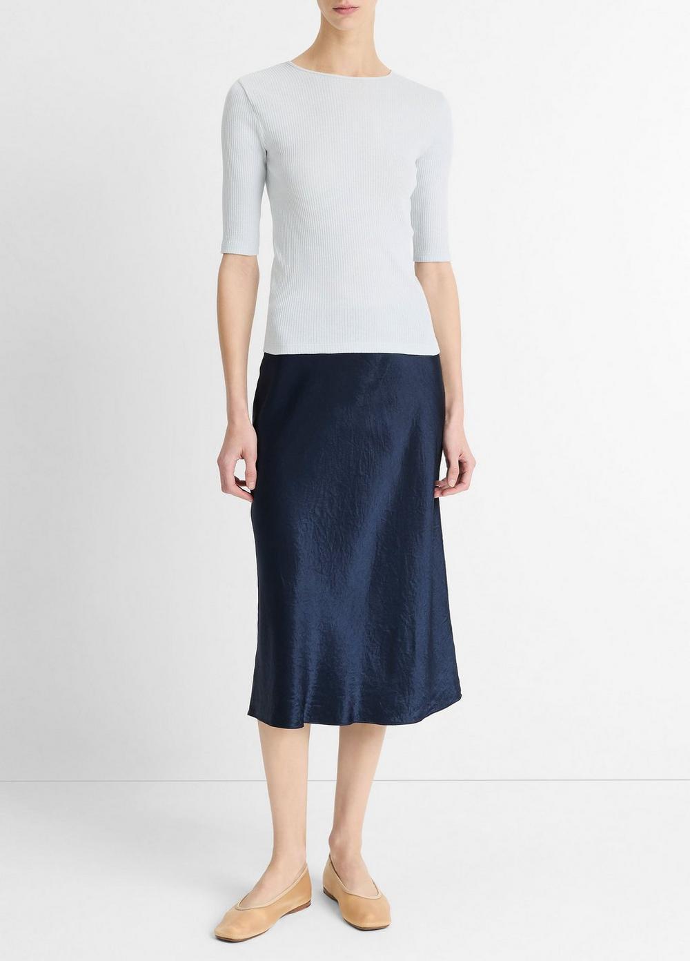 Ribbed Pima Cotton Elbow-Sleeve T-Shirt Product Image