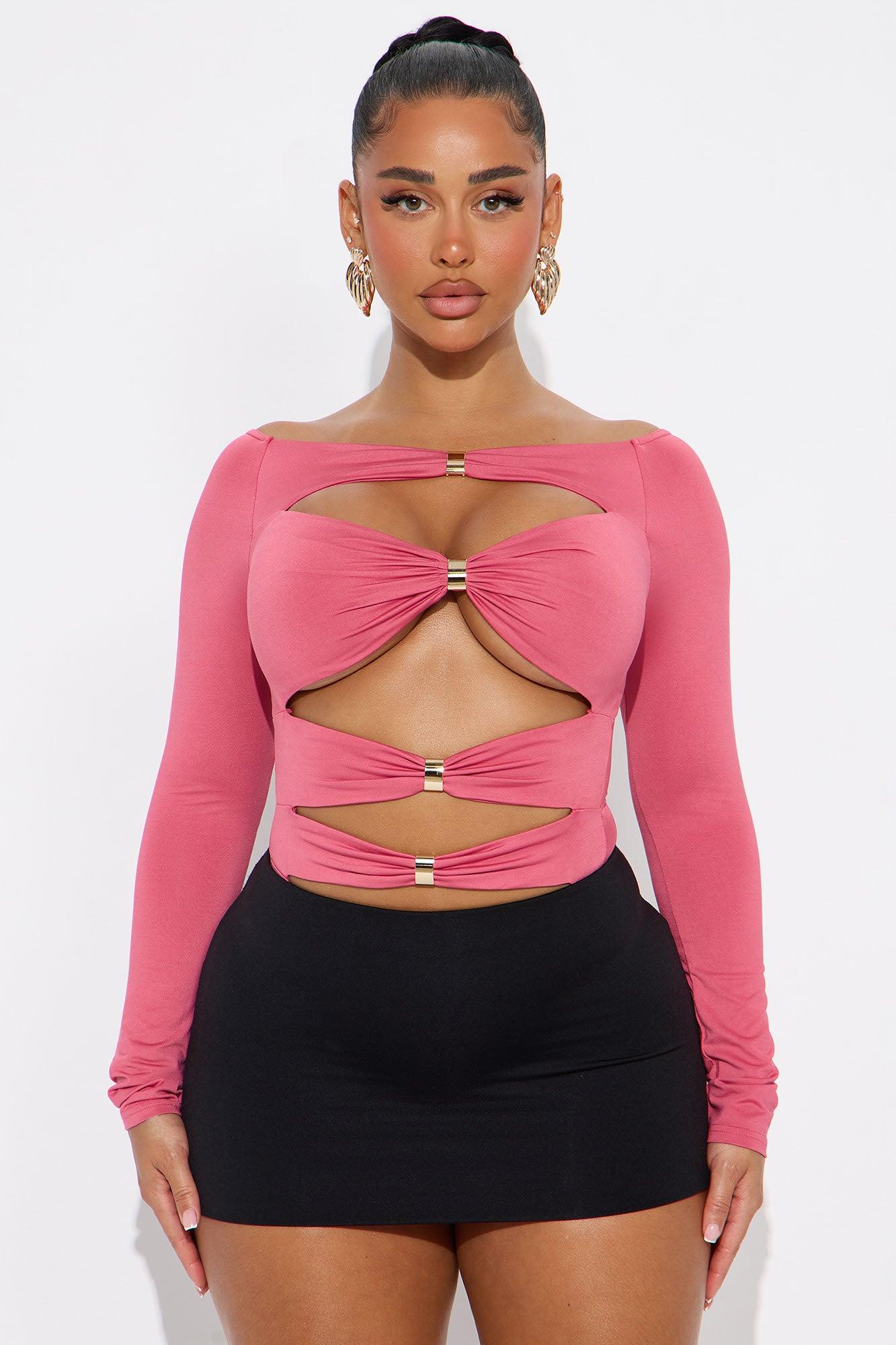 Cityscape Off Shoulder Cut Out Bodysuit - Pink Female Product Image