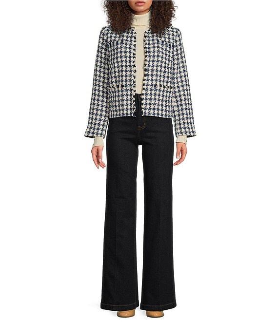 J.McLaughlin Martha Tweed Blend Houndstooth Round Neck Bracelet Sleeve Jacket Product Image