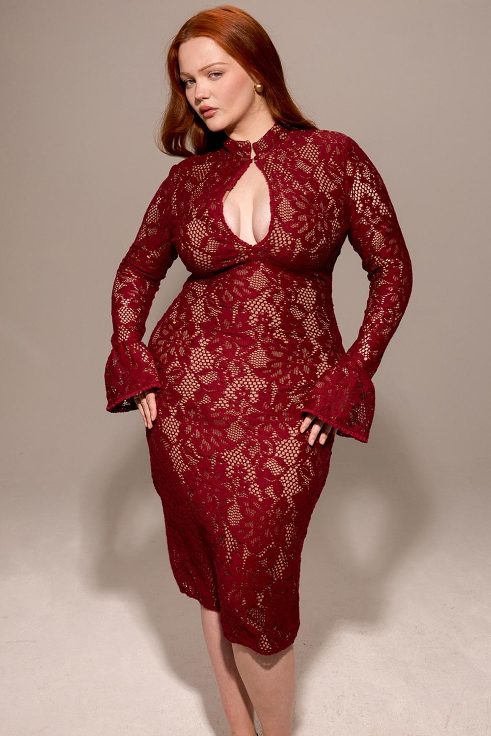 Pierette  berry lace midi dress - sale Product Image