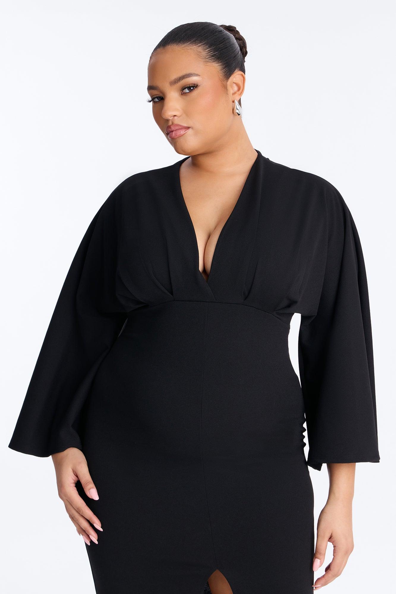 Denise Long Sleeve Midi Dress - Black Female Product Image
