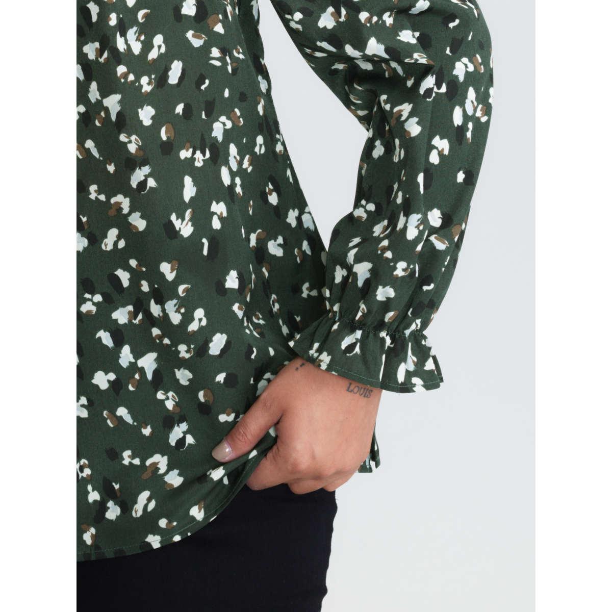 Plus Size DarkGreen Leopard Print Stretchy Cuff Sleeve Blouse Women Office Long Sleeve V-neck Office Blouses BloomChic 26/4X Product Image
