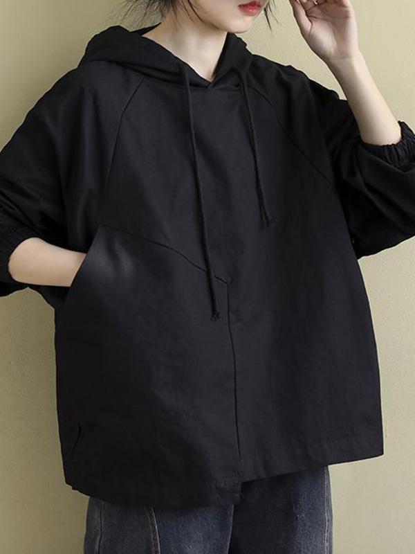 Artistic Retro Solid Color Split-Joint Hooded Long Sleeves Hoodies Product Image