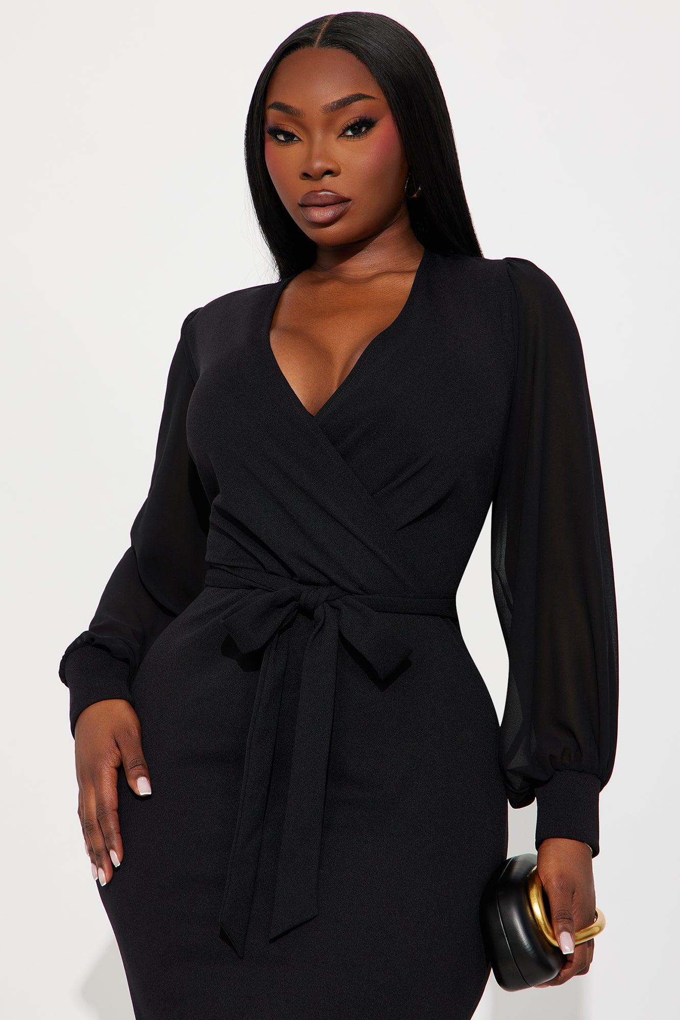 Renee Surplice Tie Waist Midi Dress - Black Female Product Image