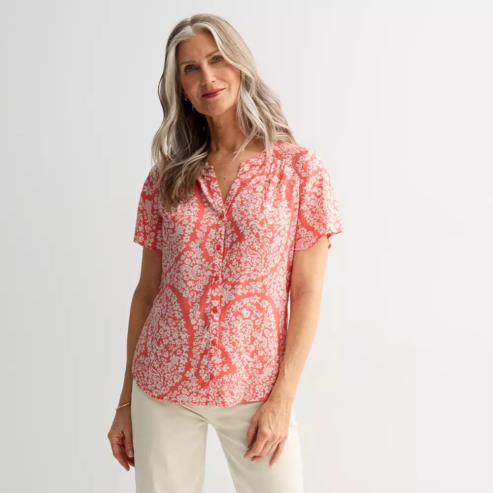 Petite Croft & Barrow Short Sleeve Femme Blouse, Womens Pink Floral Paisley Product Image