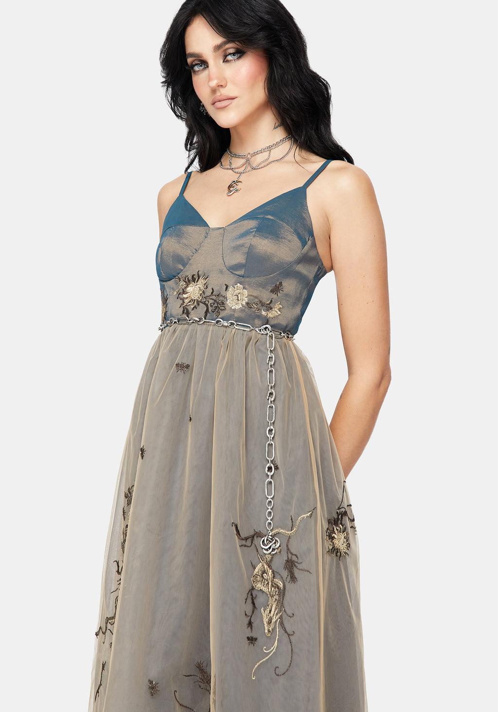 Whim Dragon Embroidered Tulle Midaxi Dress Product Image