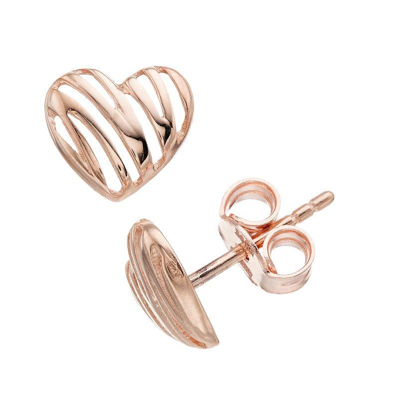 14k Gold Open Heart Stud Earrings, Women's, 14k Rose Gold Product Image