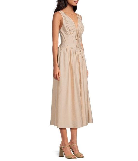 Gianni Bini Ulla V-Neck Sleeveless Drop Waist A-Line Midi Dress Product Image