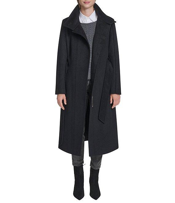 Cole Haan Wool Blend Water Resistant Stand Collar Belted Wrap Coat Product Image