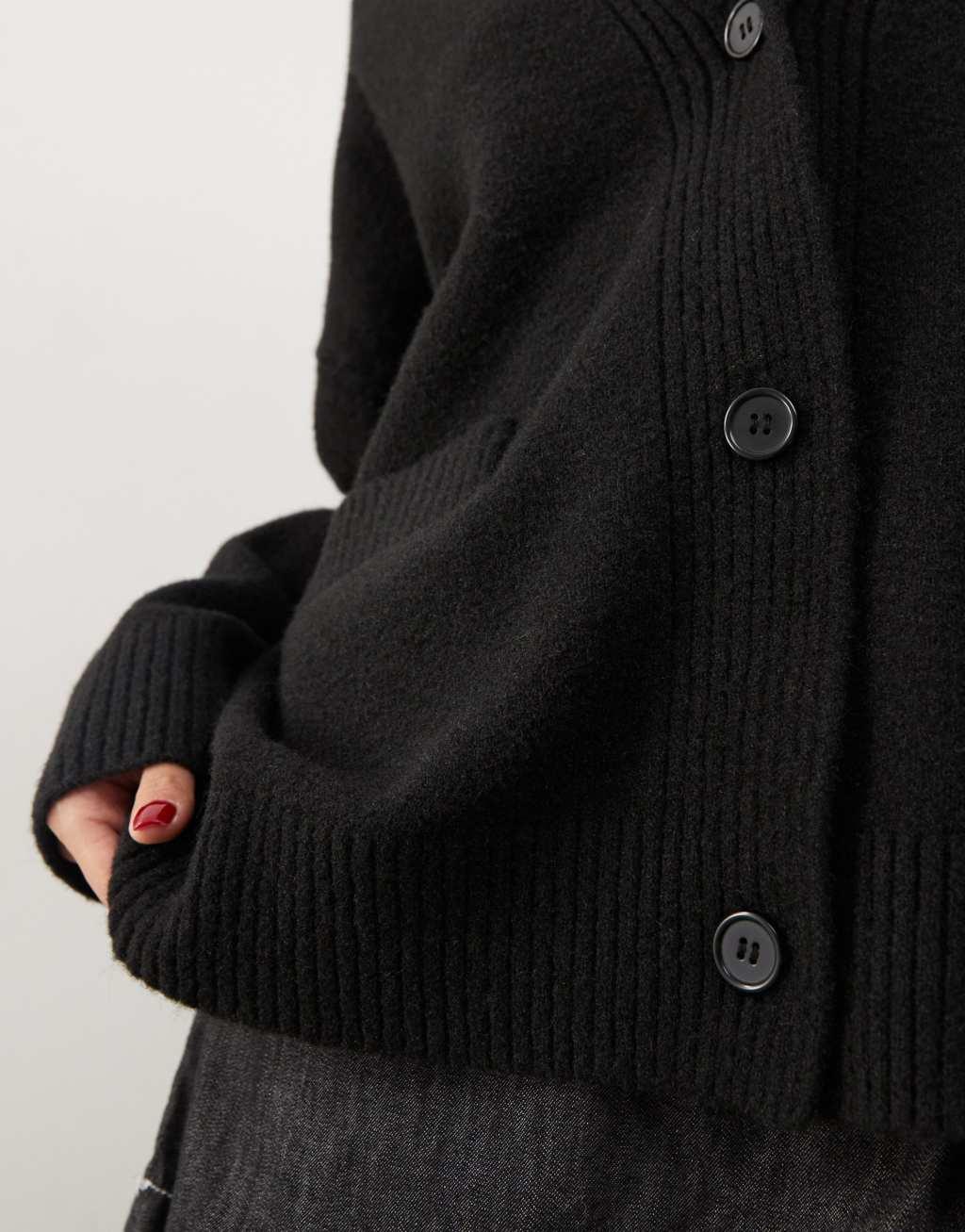 Monki knit button front oversized cardigan in black Product Image