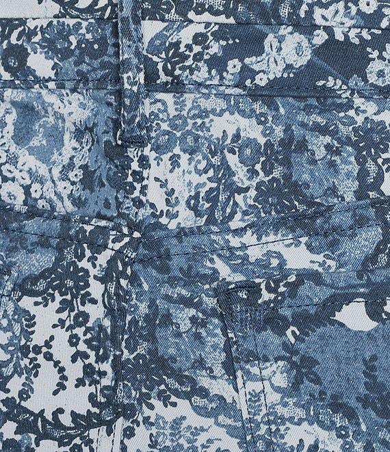 Code Bleu Stretch Denim Paisley Lace Soho High Rise Stacked Waist Double Button Bermuda Shorts Product Image