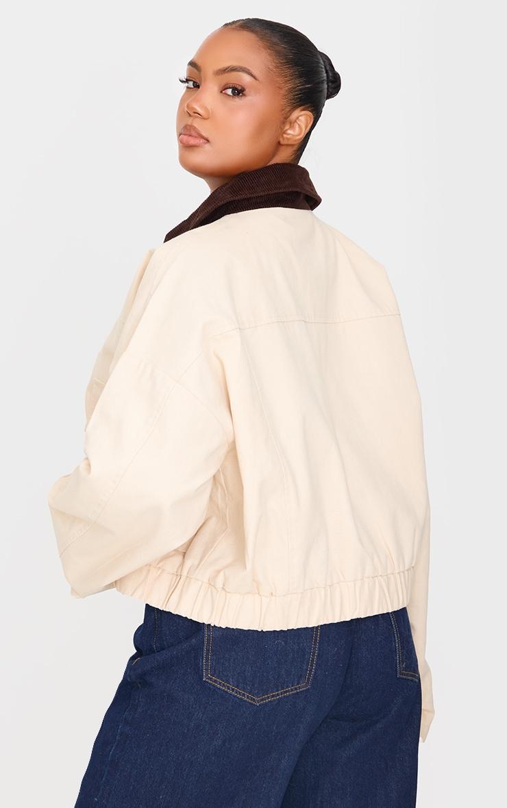 Plus Beige Contrast Collar Twill Jacket Product Image