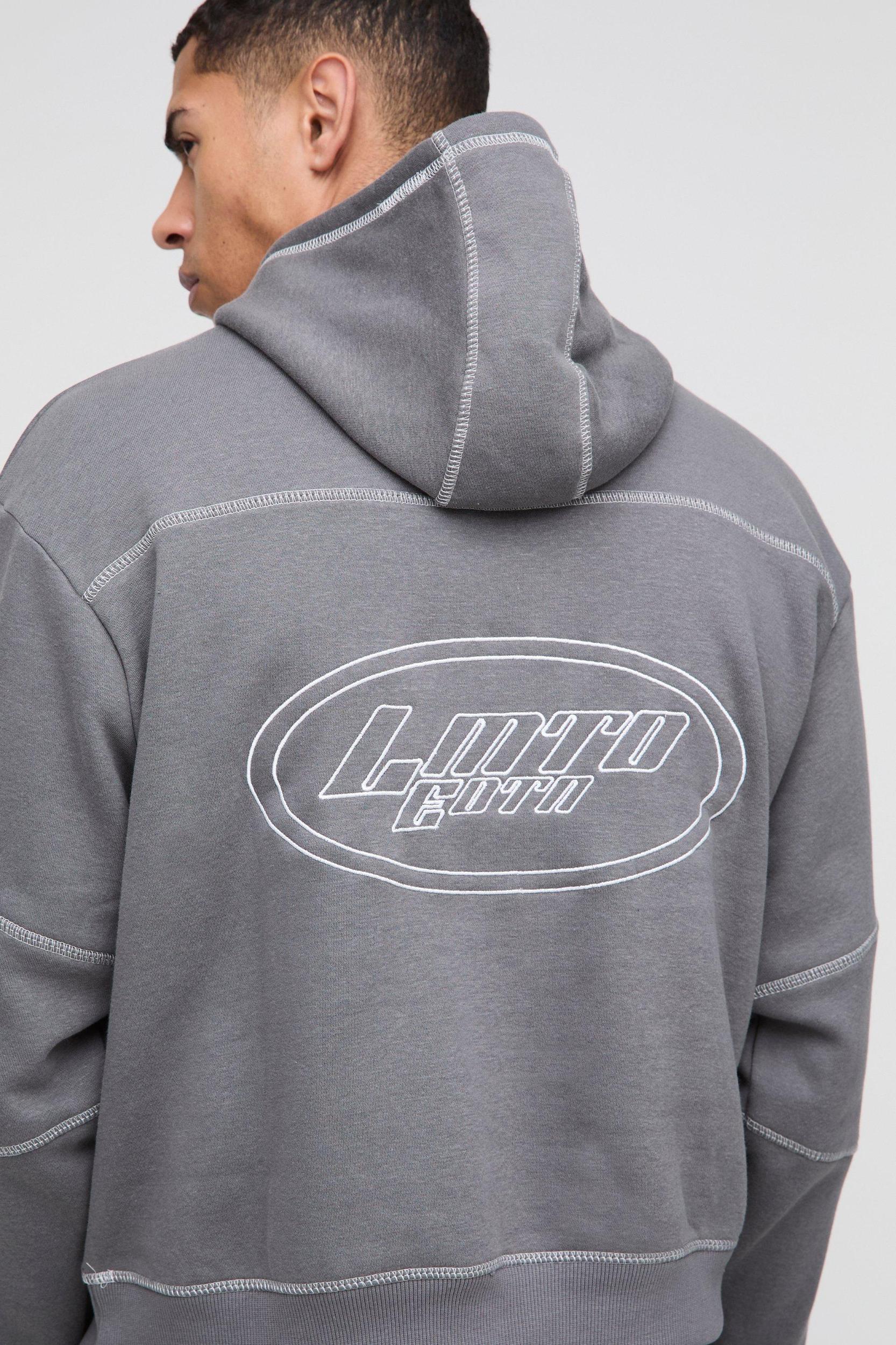 Oversized Boxy Contrast Stitch Embroidered Hoodie | boohooMAN USA Product Image