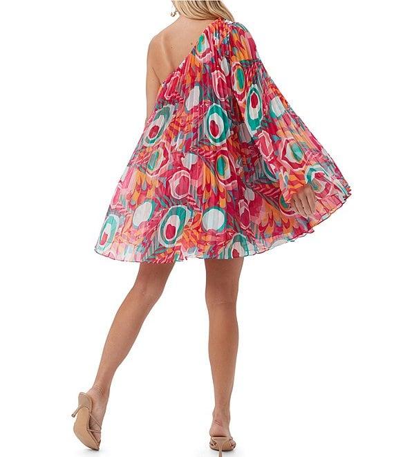 Trina Turk Narbonne Abstract Print Crinkle Georgette Pleated One Shoulder Dress Product Image