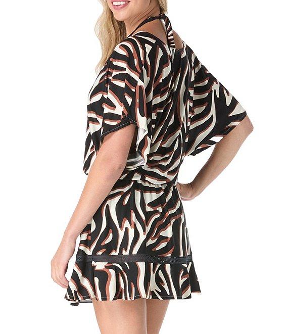 Coco Reef Wild Zebra Adorn V-Neck Short Sleeve Swim Cover-Up Dress Product Image