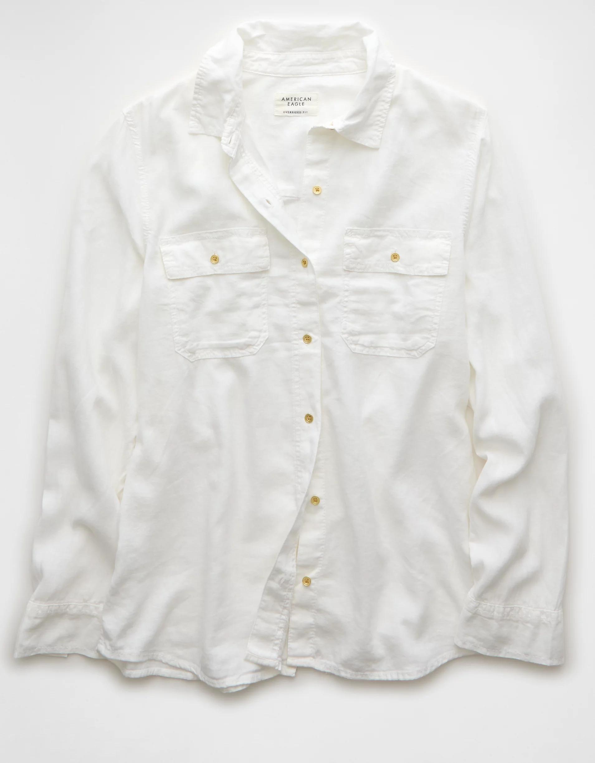 AE Weekend Vibes Linen-Blend Long-Sleeve Button-Up Shirt Product Image