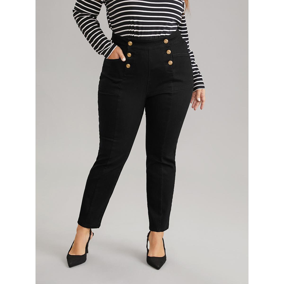 Plus Size High Stretch Skinny Metal Detail Jeans Women Black Casual Plain Plain High stretch Pocket Jeans BloomChic 14/1X Product Image