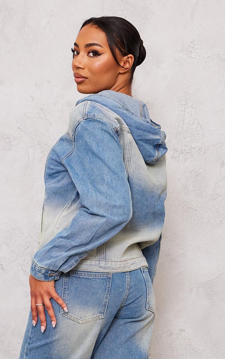 Tall Vintage Mid Wash Oversized Zip Up Hooded Denim Jacket Product Image