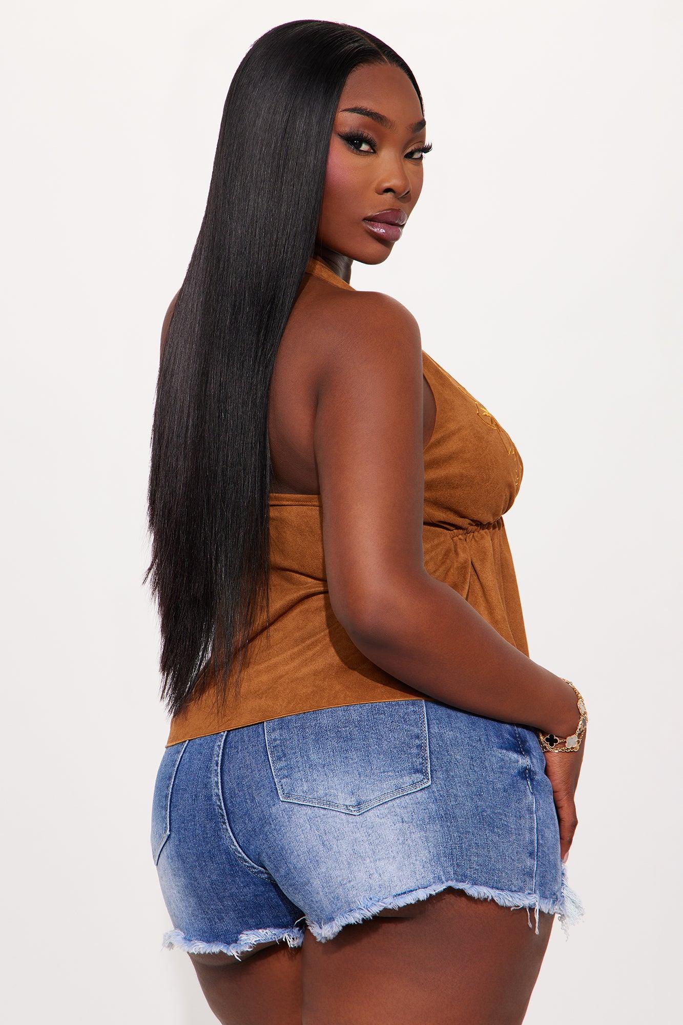 Boho Montage Faux Suede Halter Top - Camel Female Product Image