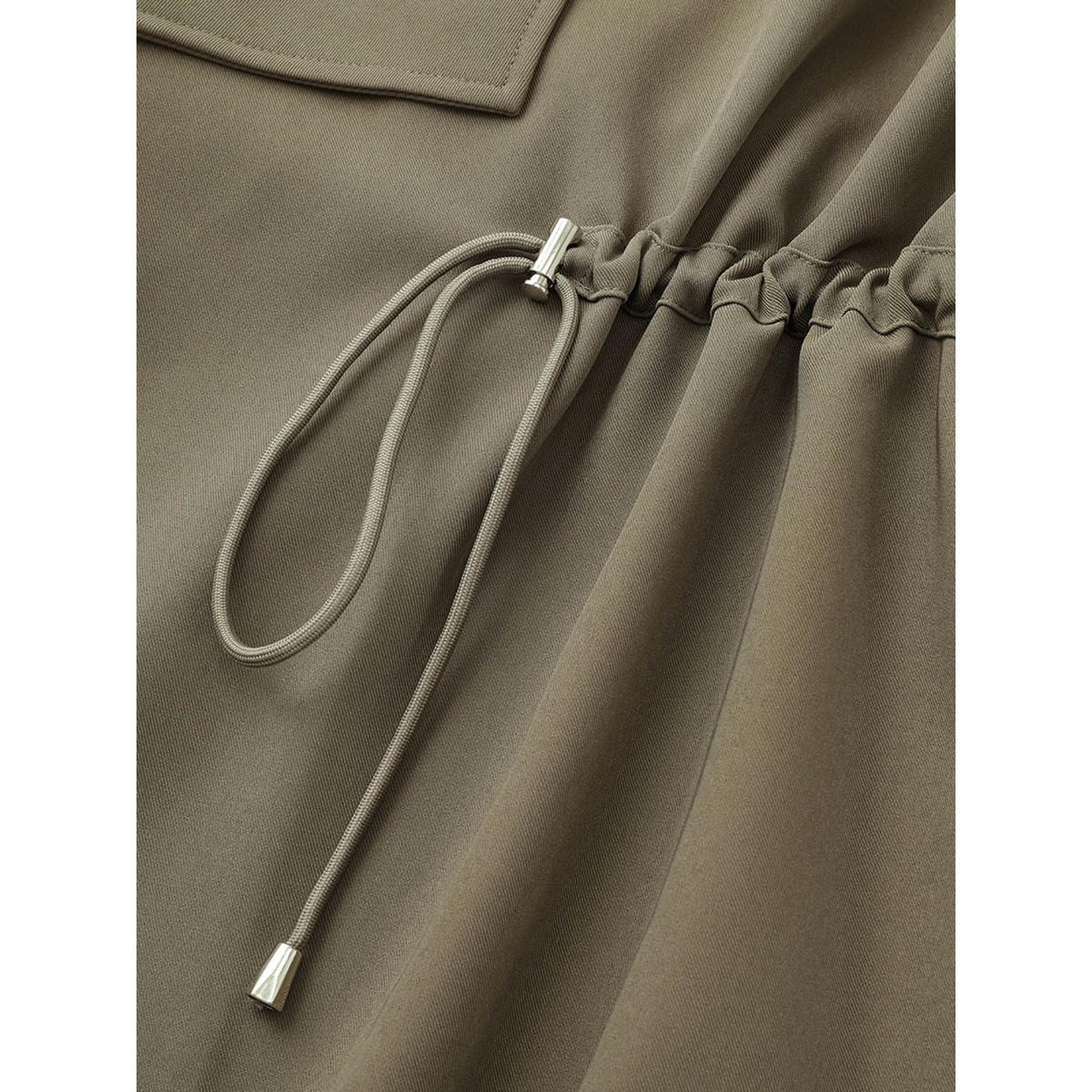 Plus Size Solid Drawstring Asymmetrical Neck Tab Sleeve Jacket Women LightBrown Non Everyday Jackets BloomChic 12/L Product Image