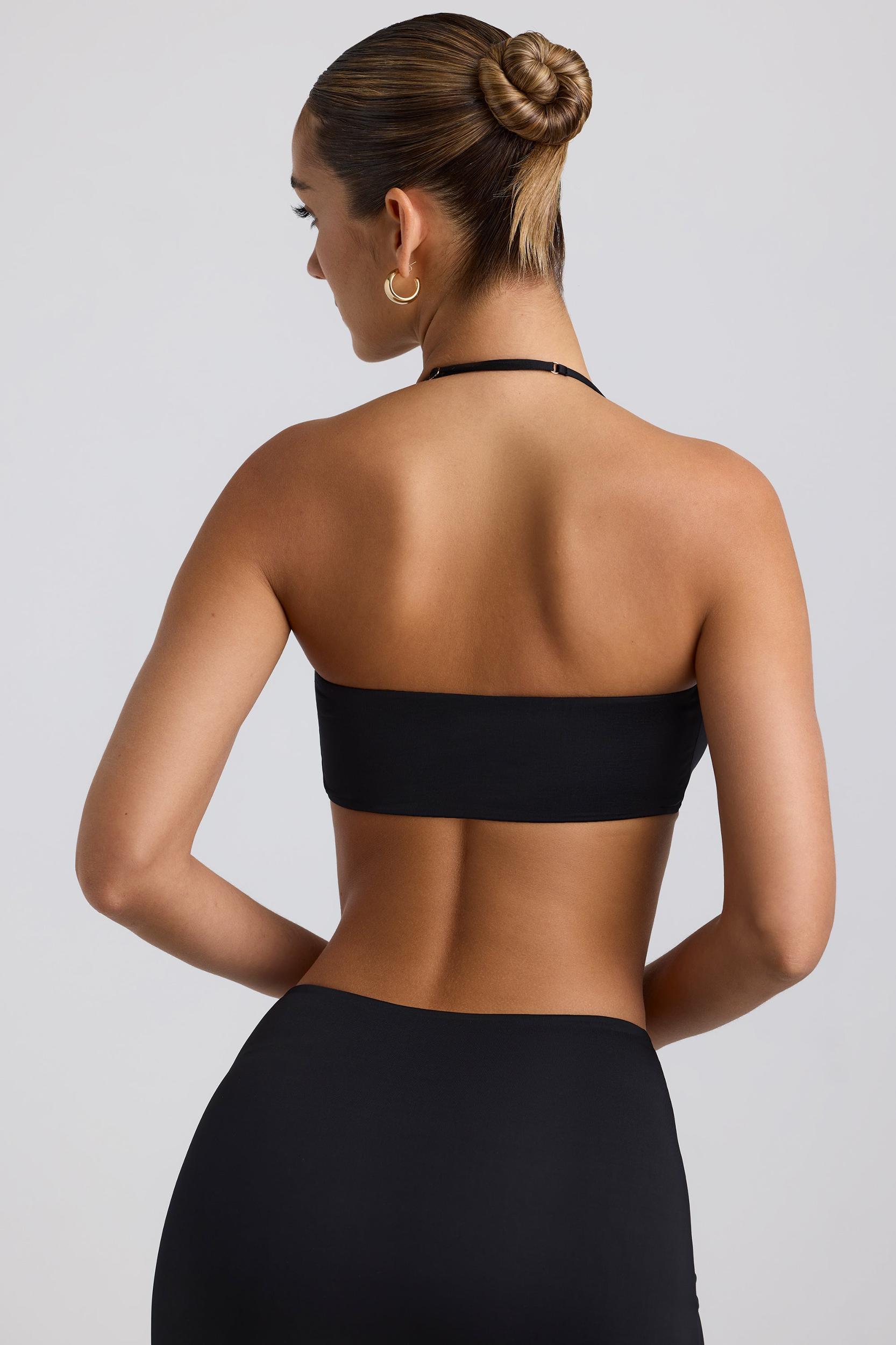 Slinky Jersey Hardware Detail Halterneck Bralette in Black Product Image