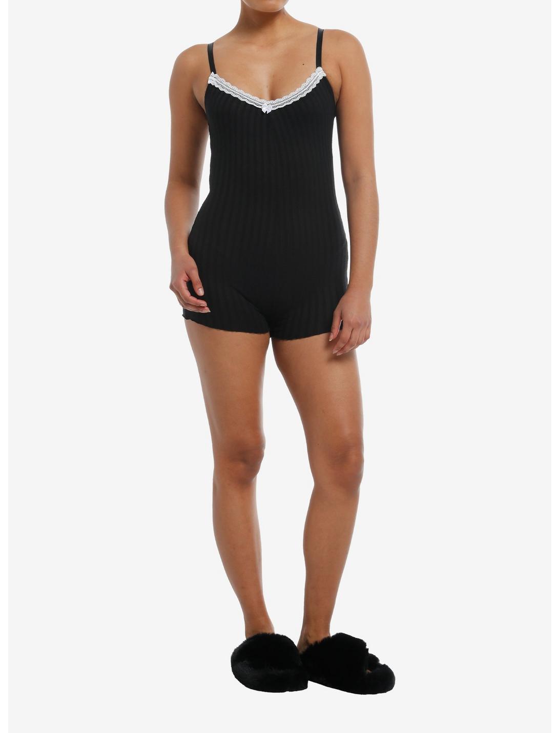 Sweet Society White Lace Bow Ribbed Cami Lounge Romper Product Image