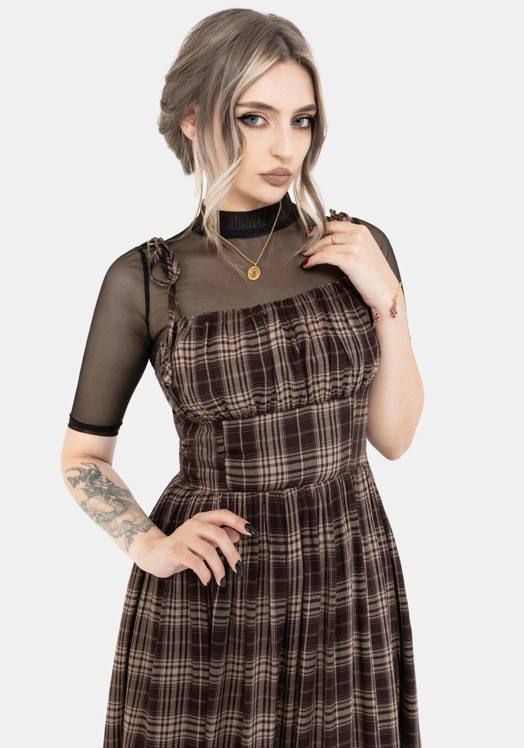 Adra Check Cami Tie Strap Midi Dress Product Image