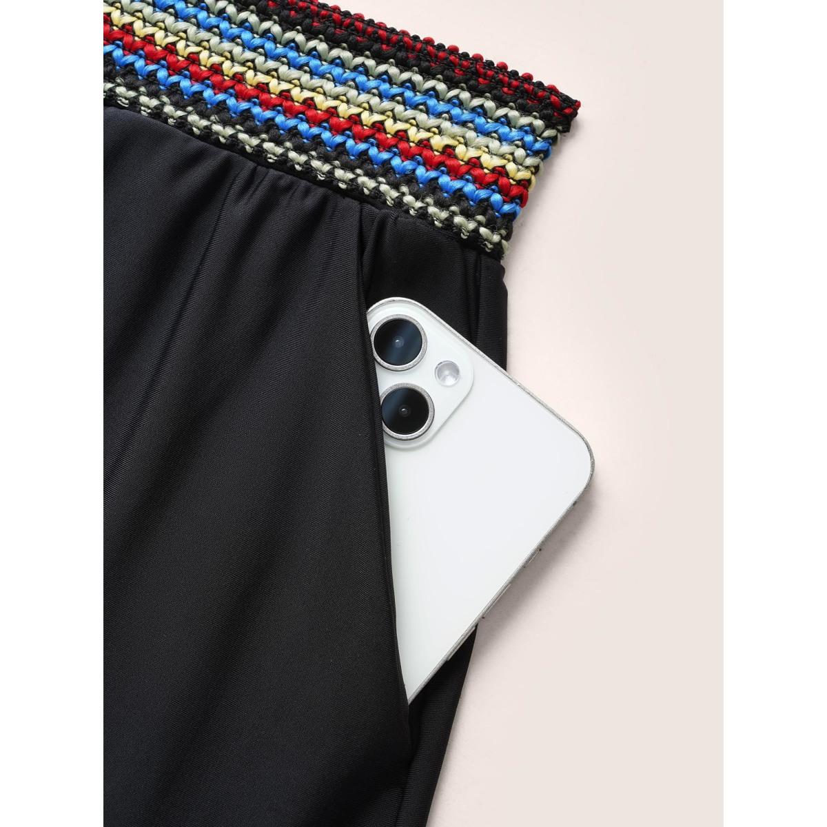 Plus Size Bandana Swim Contrast Webbing Pocket Bottom Women's Swimwear Black Beach Gathered High stretch Bodycon High Rise Slanted pocket Curve Swim Bottoms BloomChic 28/5X Product Image