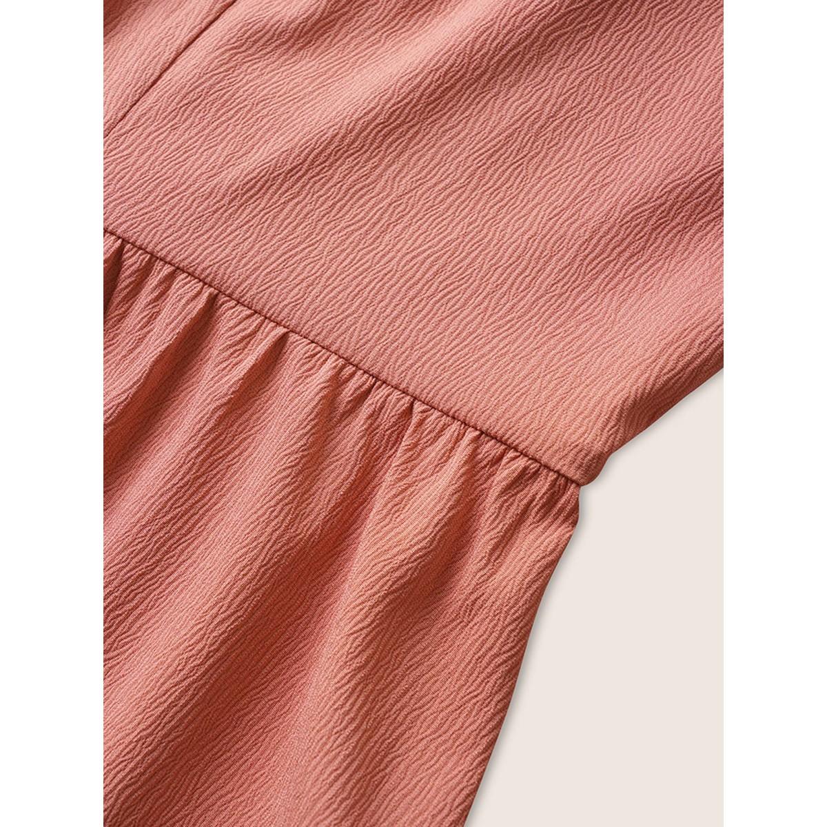 Plus Size Deep V Neck Ruffles Button Detail Gathered Tank Top Women Coral Casual Texture Deep V-neck Everyday Tank Tops Camis BloomChic 22-24/3X Product Image