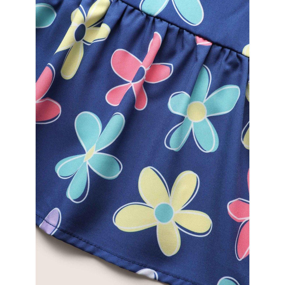 Plus Size V Neck Floral Twist Front Button Detail Dress Mediumblue Women Casual Twist V-neck Sleeveless Curvy BloomChic 18-20/2X Product Image