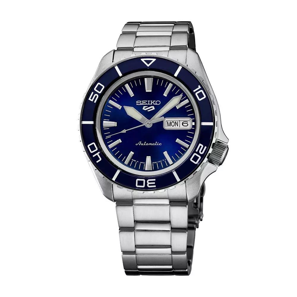 Mens Seiko 5 Sports Blue Dial Stainless Steel Automatic Watch - SRPK97 Silver Product Image
