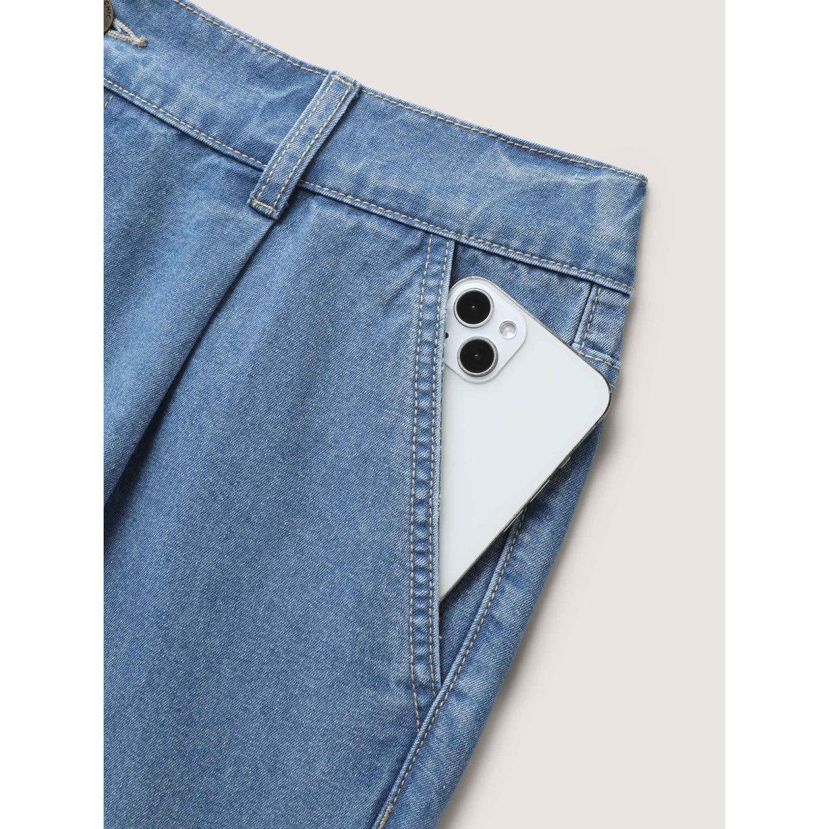 Plus Size Stretchy Back-Waist Cropped Jeans Women Denimlightblue No stretch Slanted pocket Jeans BloomChic 20/2X Product Image