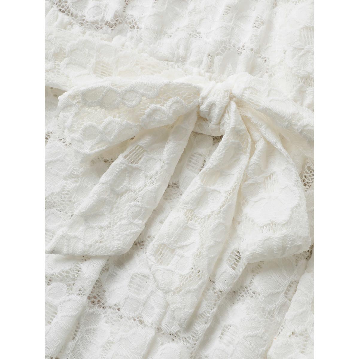 Plus Size Crochet Lace Mesh Belted Midi Dress Opticwhite Women Elegant V-neck Short sleeve Curvy BloomChic 30/6X Product Image